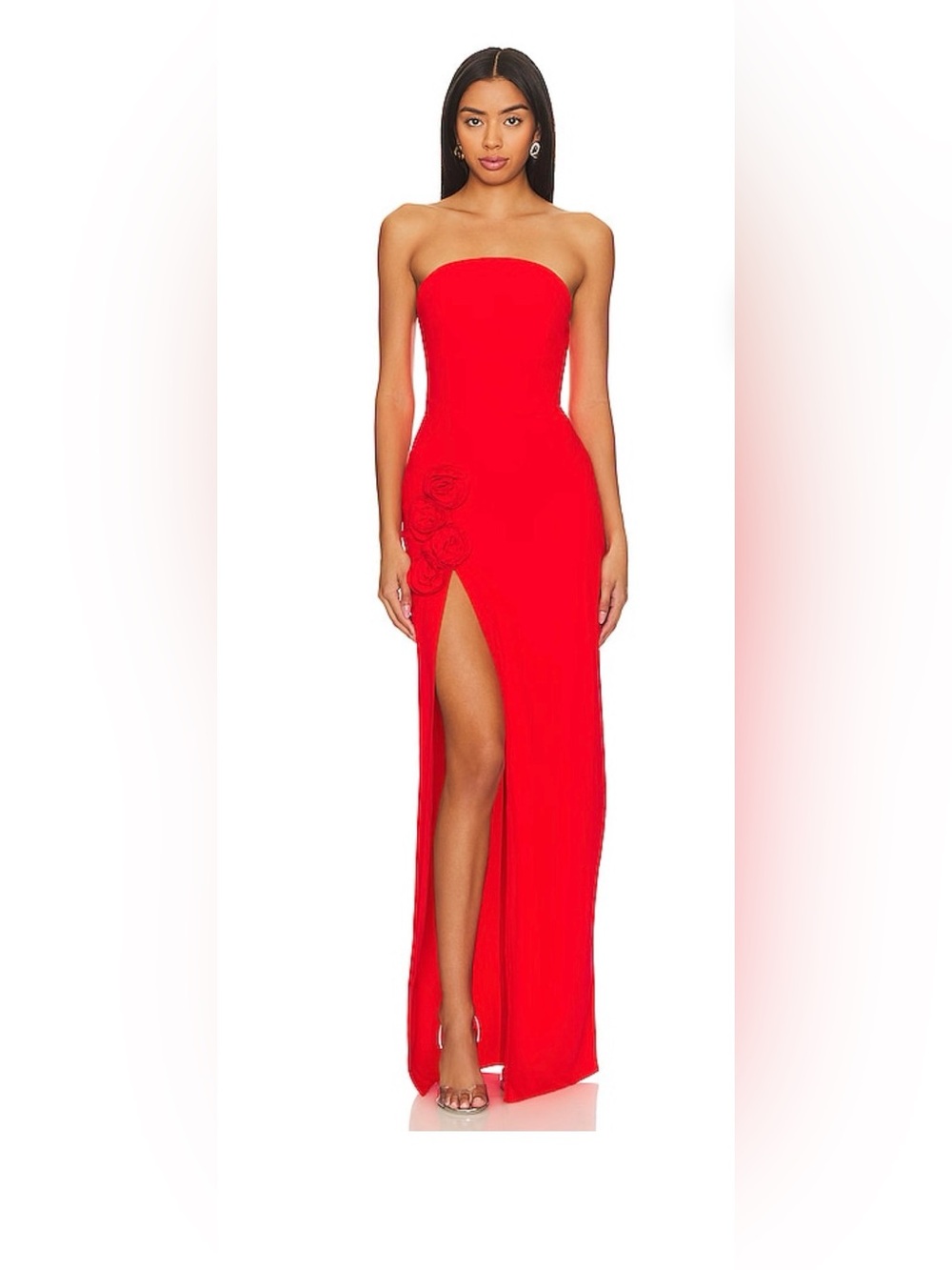 Amanda Uprichard Strapless Red High-Low Gown with Side Slit